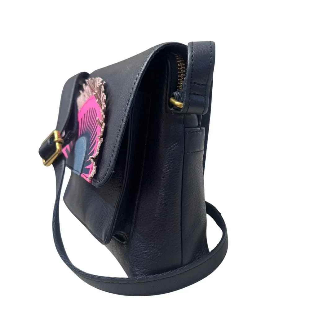 Fossil Kinley Crossbody Bag Womens Small Navy Sunset Leather Fringe Excellent